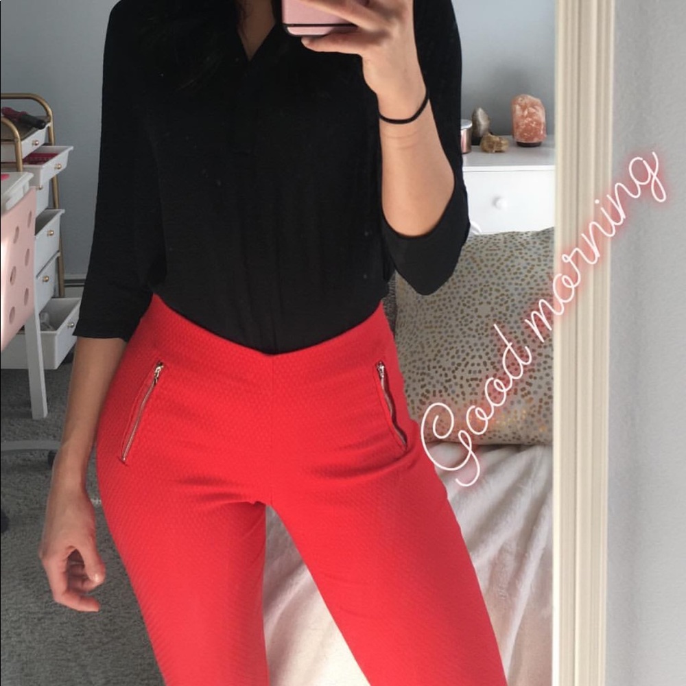 High rise red pants!